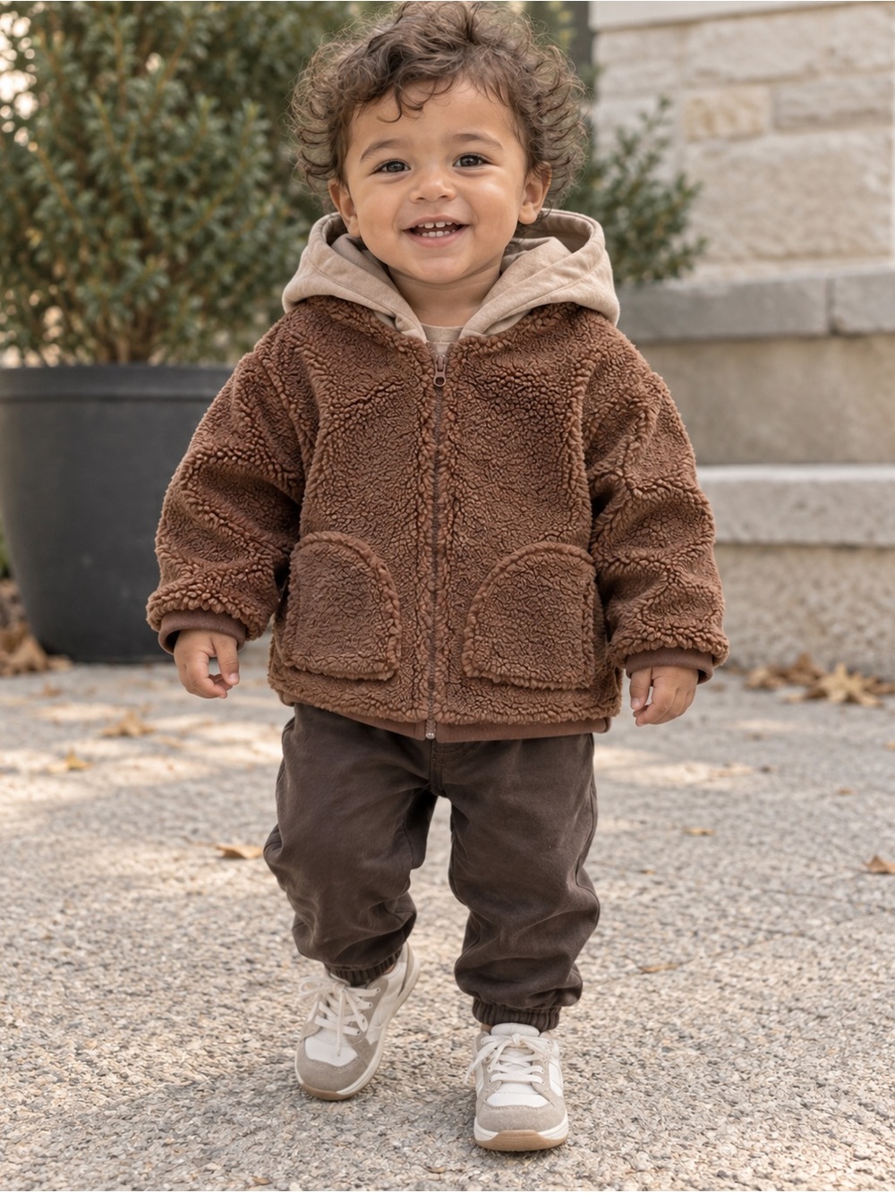 Zara Teddy Fleece Hooded Jacket 12–18 Months Brown Neutral Cozy Zip-Up NWT